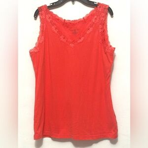 Karen Scott Pink Salmon Tank Top Sleeveless Shirt Lace M
